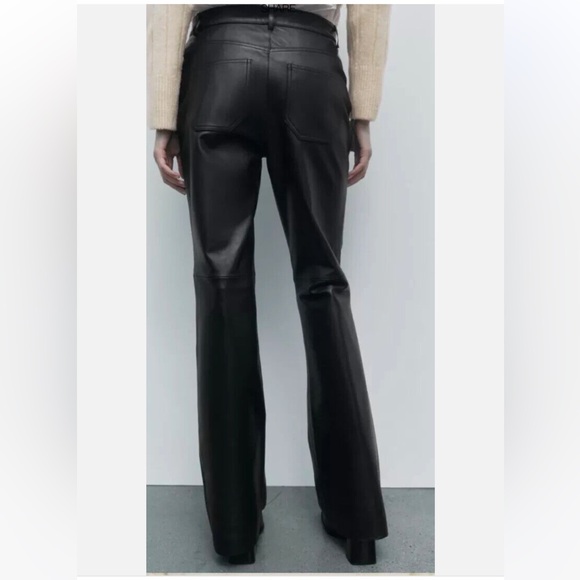 NWT $229 ZARA 100% Genuine Sheep Leather Black Flare Pants Limited Edition Sz XS - Picture 4 of 13